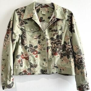 Vintage St. Johns Bay Denim Trucker Jacket Size MP Floral Western‎ Boho Cottage
